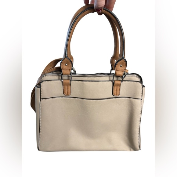 Rosetti Tan and White Rectangle Crossbody Satchel Bag - Picture 2 of 14